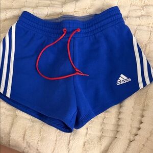 Adidas Women's Royal Blue Athletic Shorts with Red Drawstring